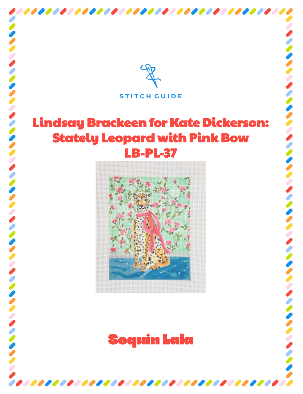 Stately Leopard with Pink Bow and Floral Wallpaper STITCH GUIDE