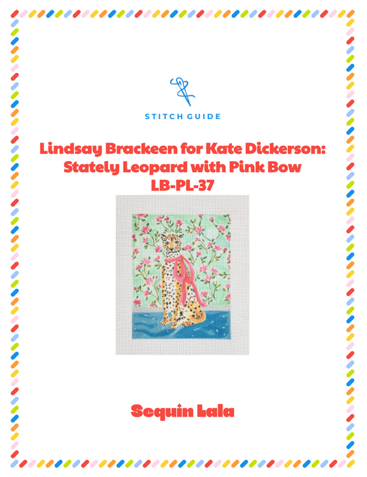 Stately Leopard with Pink Bow and Floral Wallpaper STITCH GUIDE